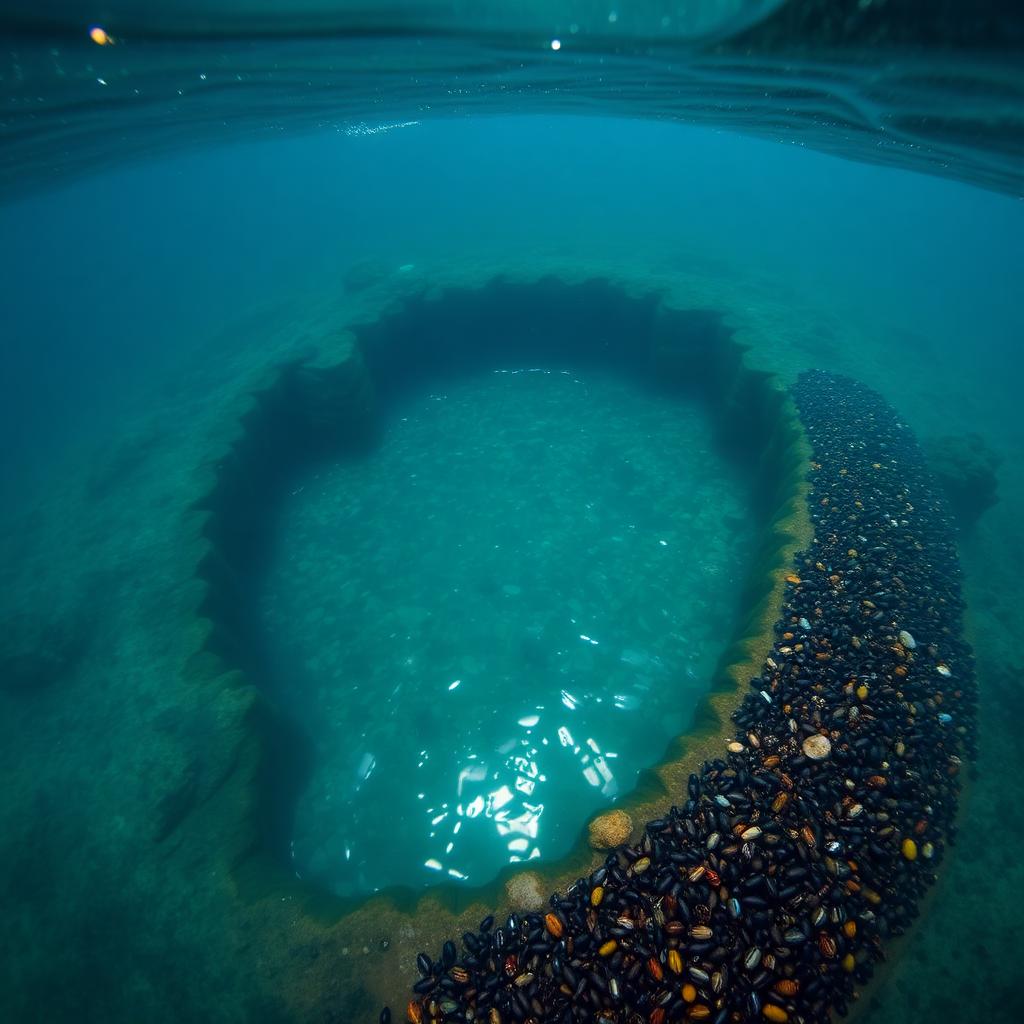 Underwater brine pool ringed by mussels