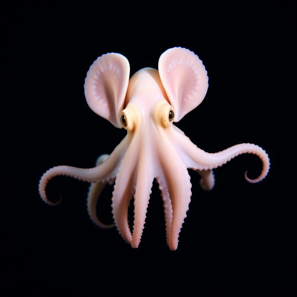Small octopus with ear-like fins in dark water