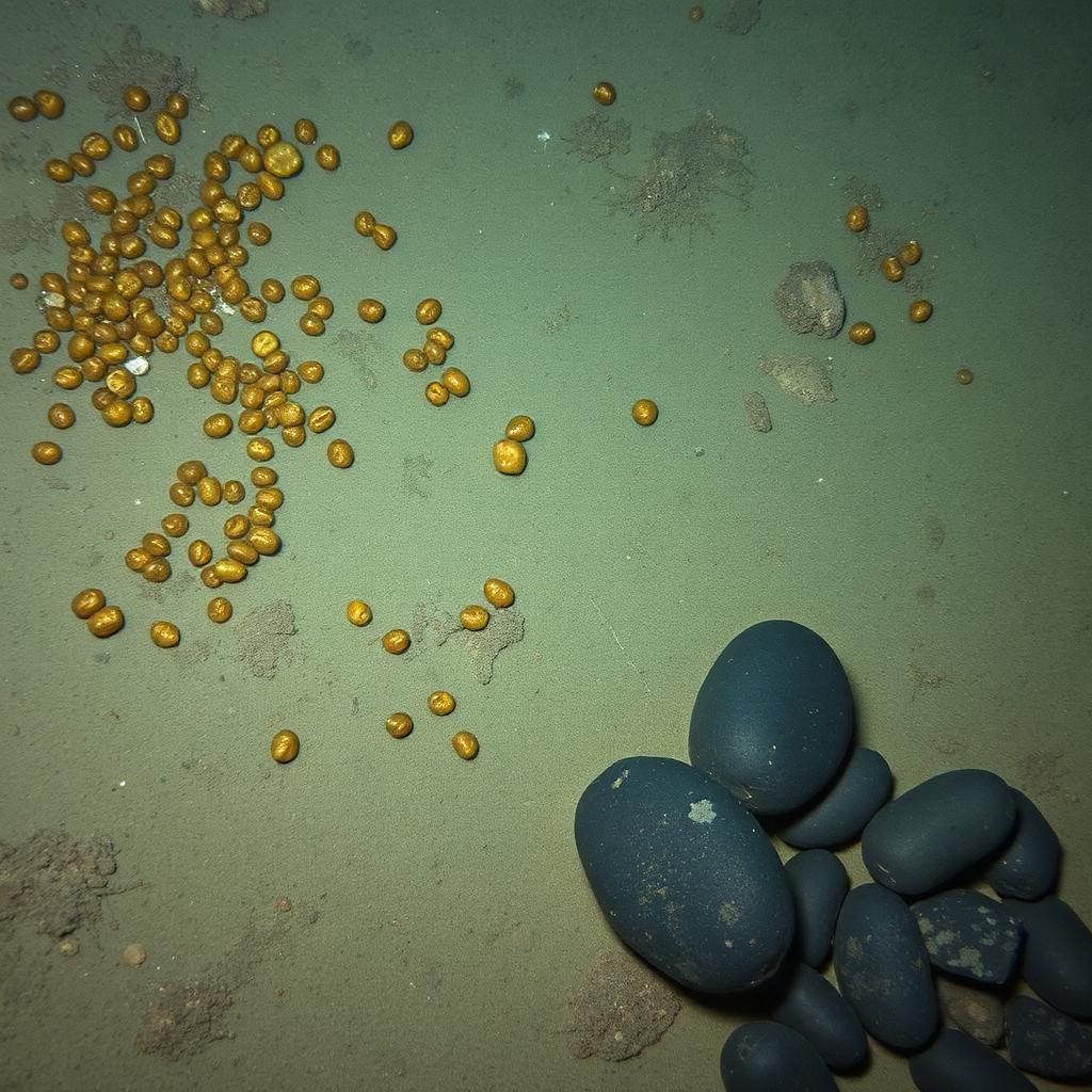 Polymetallic manganese nodules on abyssal sediment