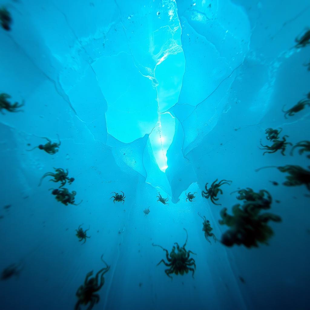 Polar underwater scene with ice above