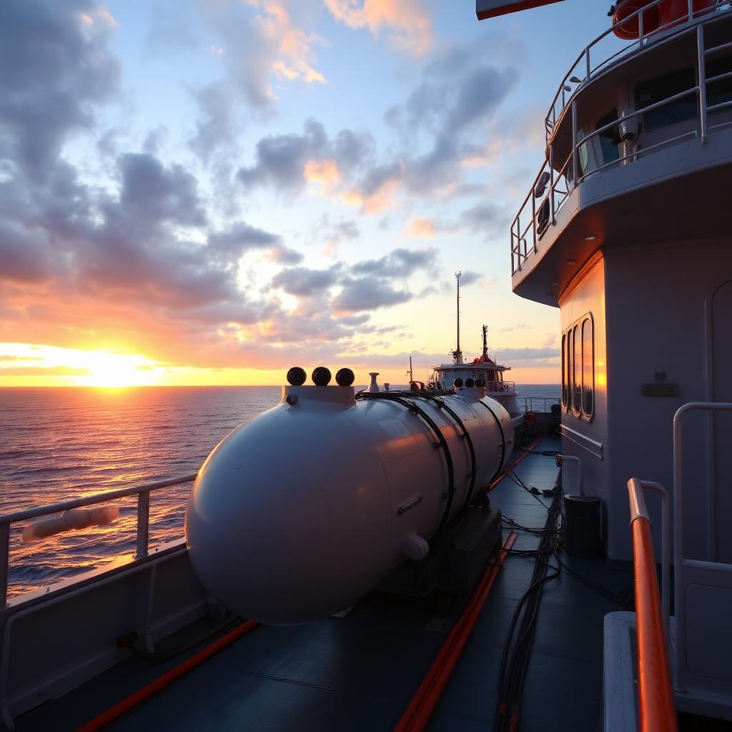 Research submersible on deck of ship