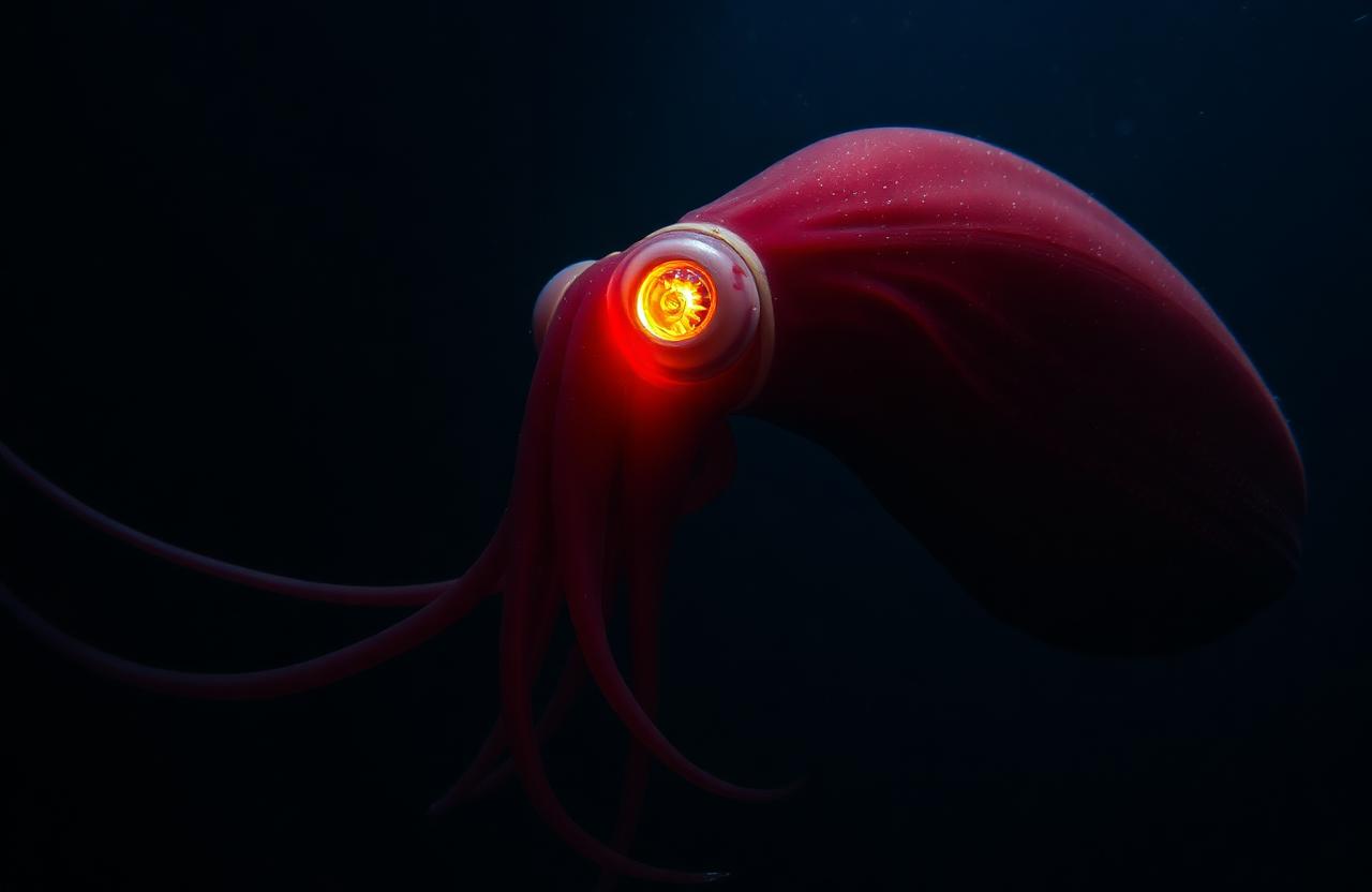 Silhouette of a large cephalopod in dark water