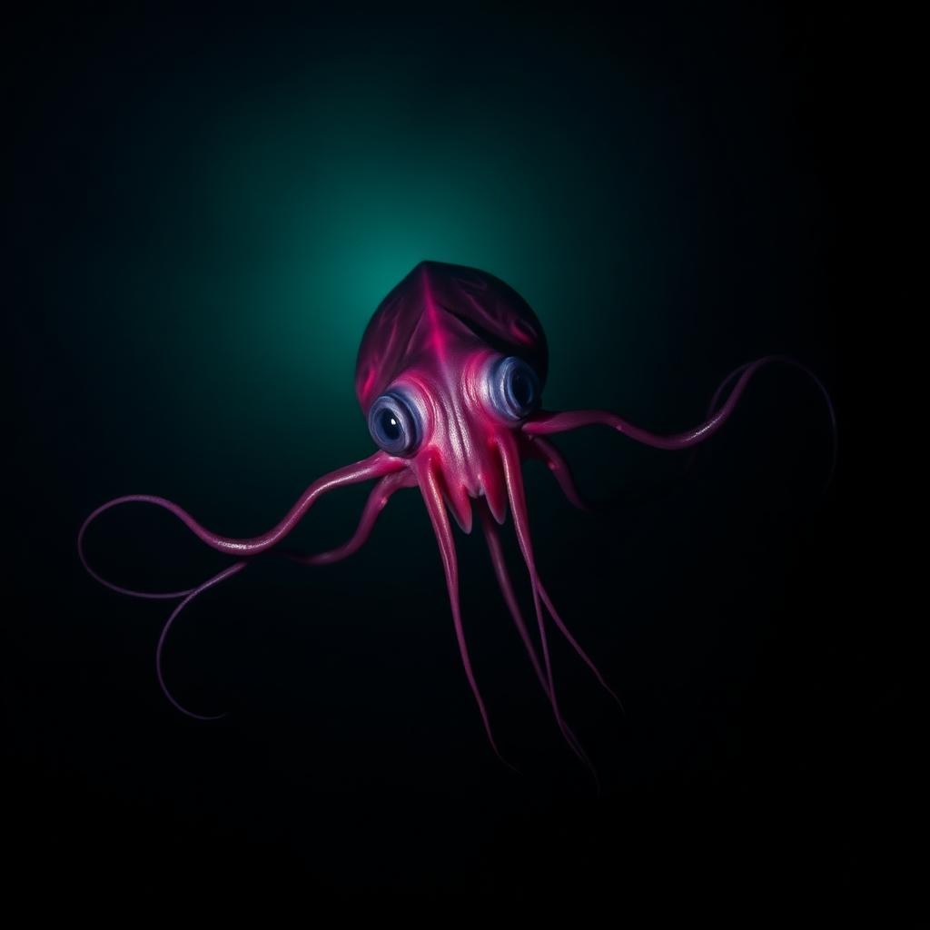 Deep-sea cephalopod illustration in dark water
