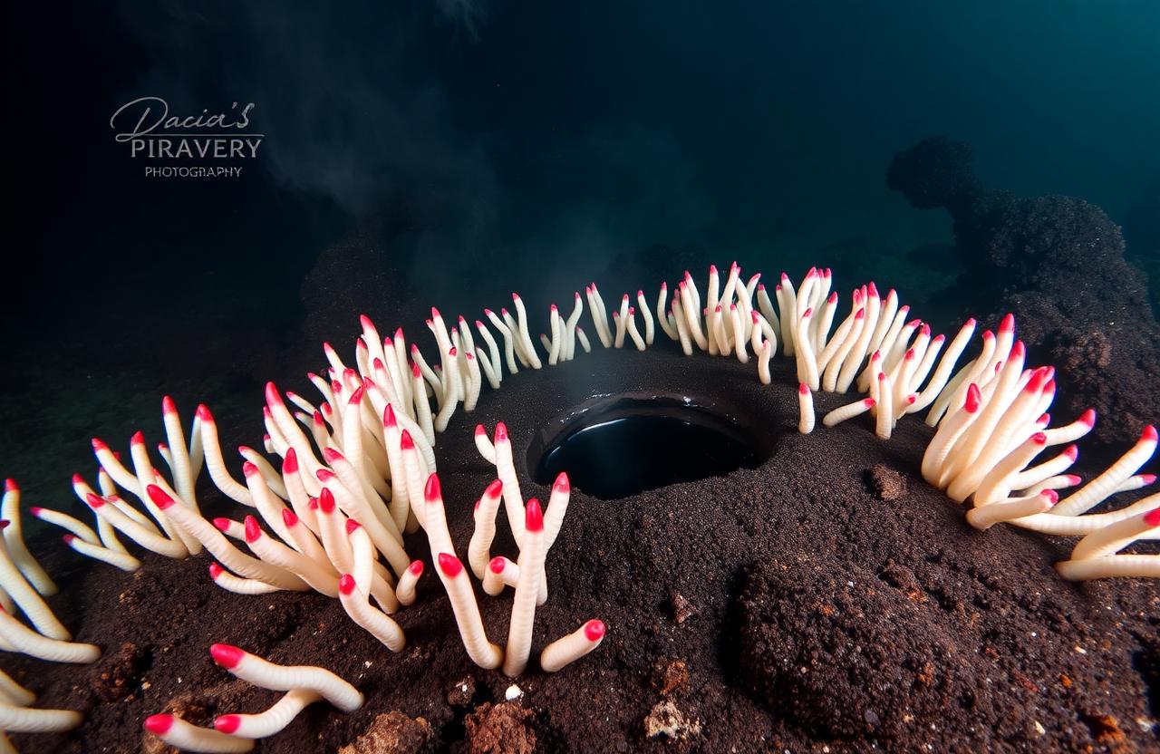 Underwater volcanic vent scene